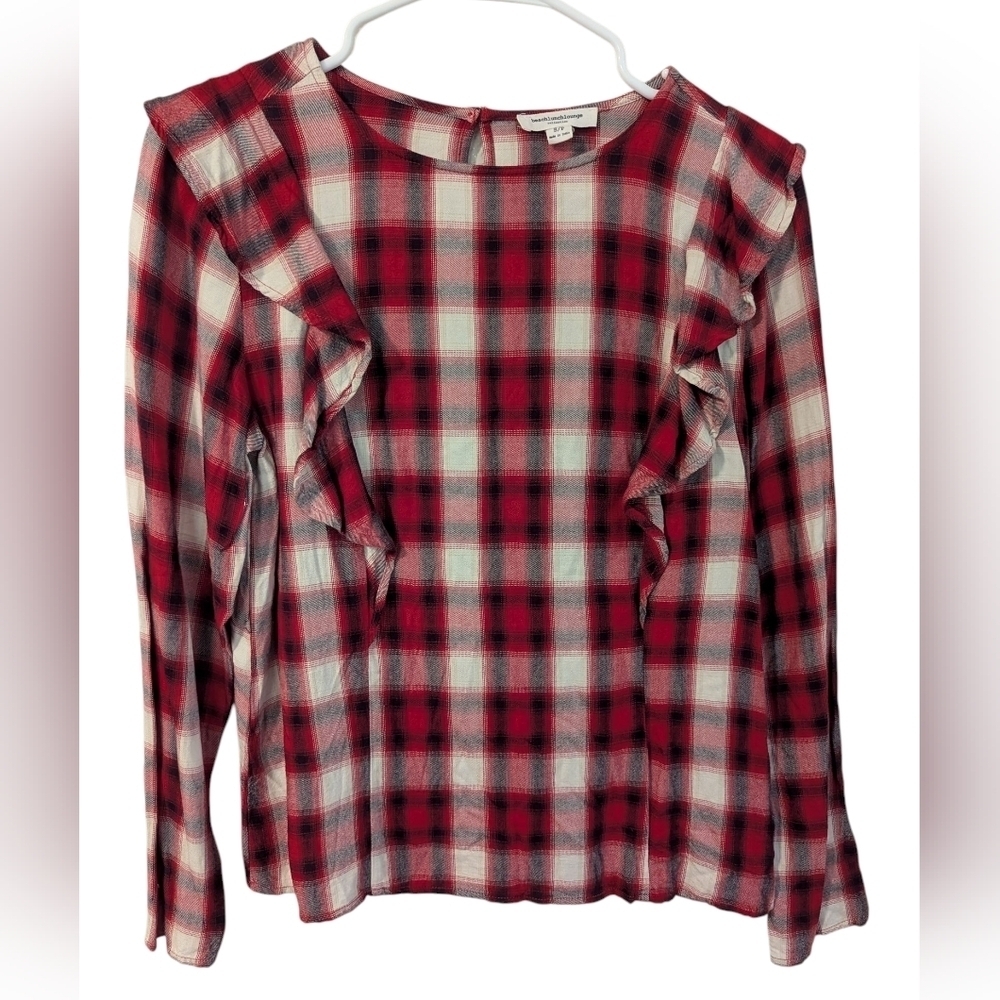 Beachlunchlounge,Plaid Ruffle Women's Top,Size S